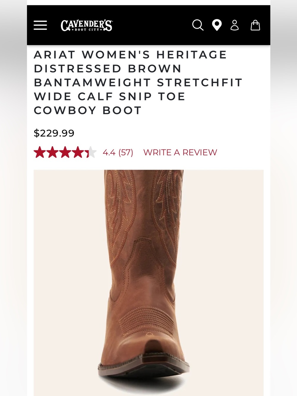 Ariat NWOT Brown Leather Wide Calf Tall Snip Toe Western Cowboy Boots New 6.5